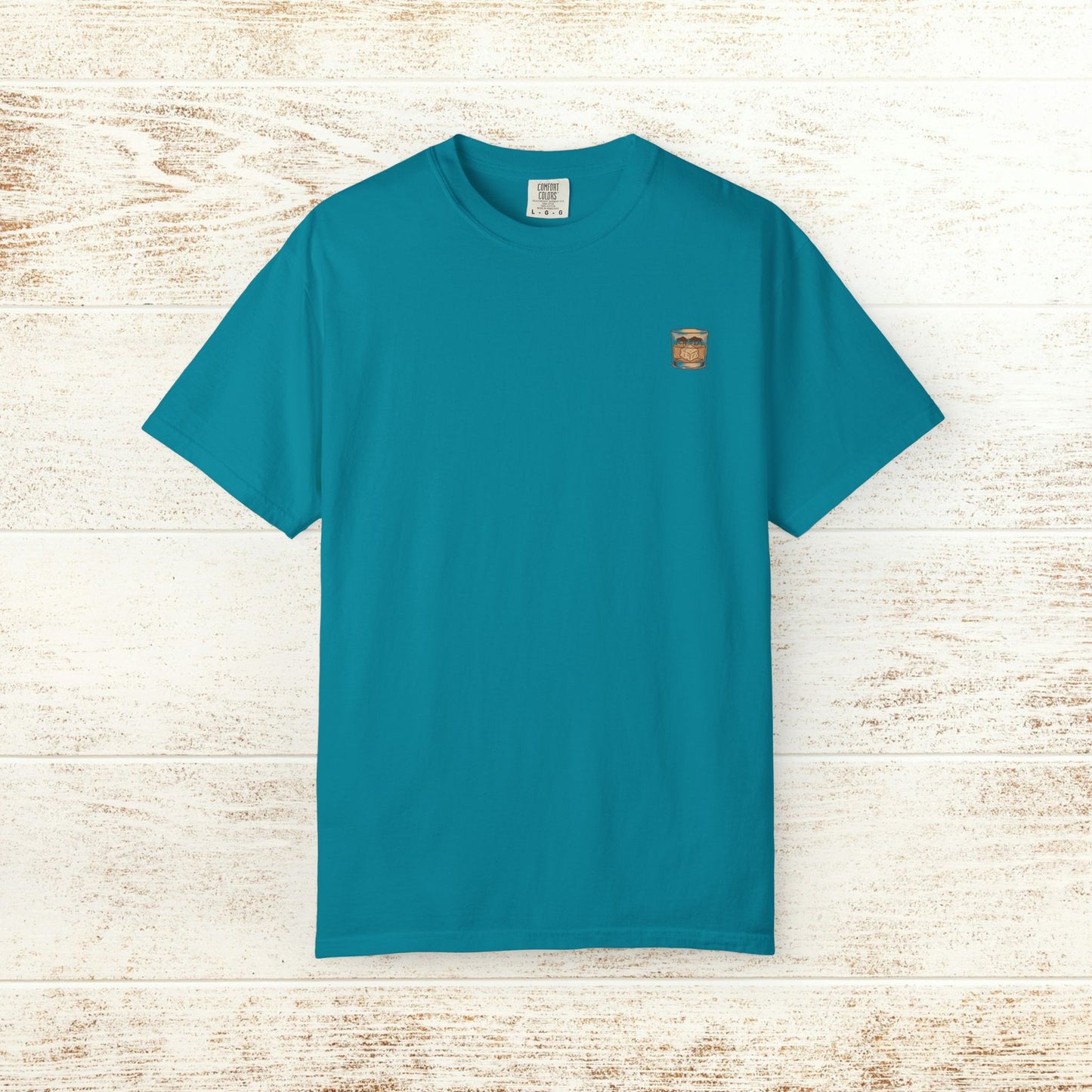 Rodeo On The Rocks Tee in teal color, featuring a unique garment-dyed style and made from 100% soft US cotton, available in sizes S-4XL.