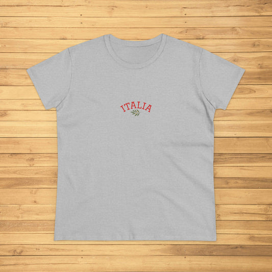Unisex Ultra Cotton Tee with Italian Heritage Design in grey, showcasing the word 'ITALIA,' perfect for casual adventures.