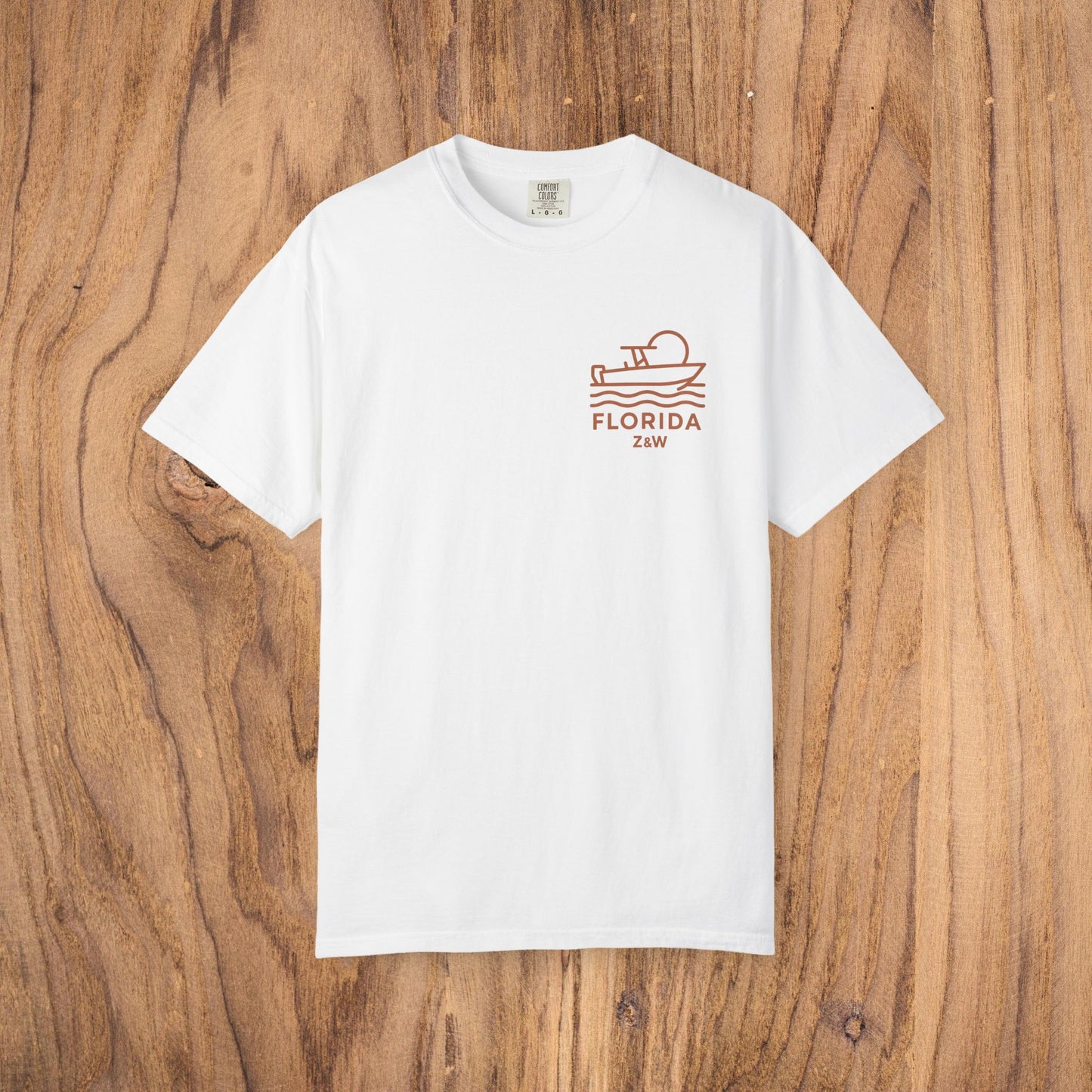 Unisex Florida Graphic Tee in classic white, made from garment-dyed soft US cotton, perfect for everyday casual style, sizes S to 4XL.