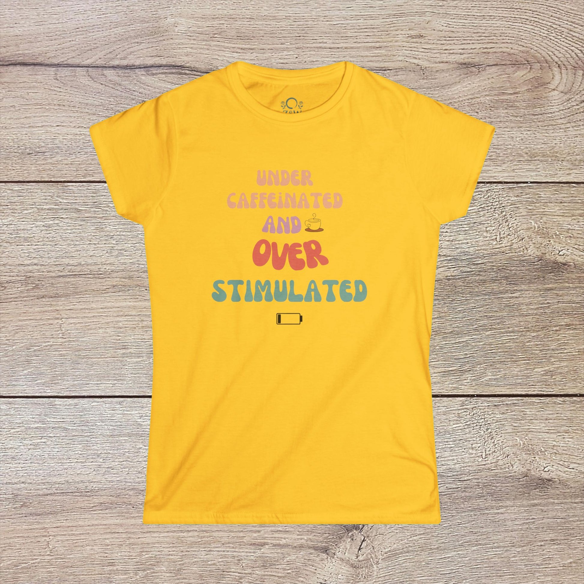 Under-Caffeinated Over-Stimulated Hoodie in yellow, presenting a vibrant text design, a fun addition to any wardrobe.