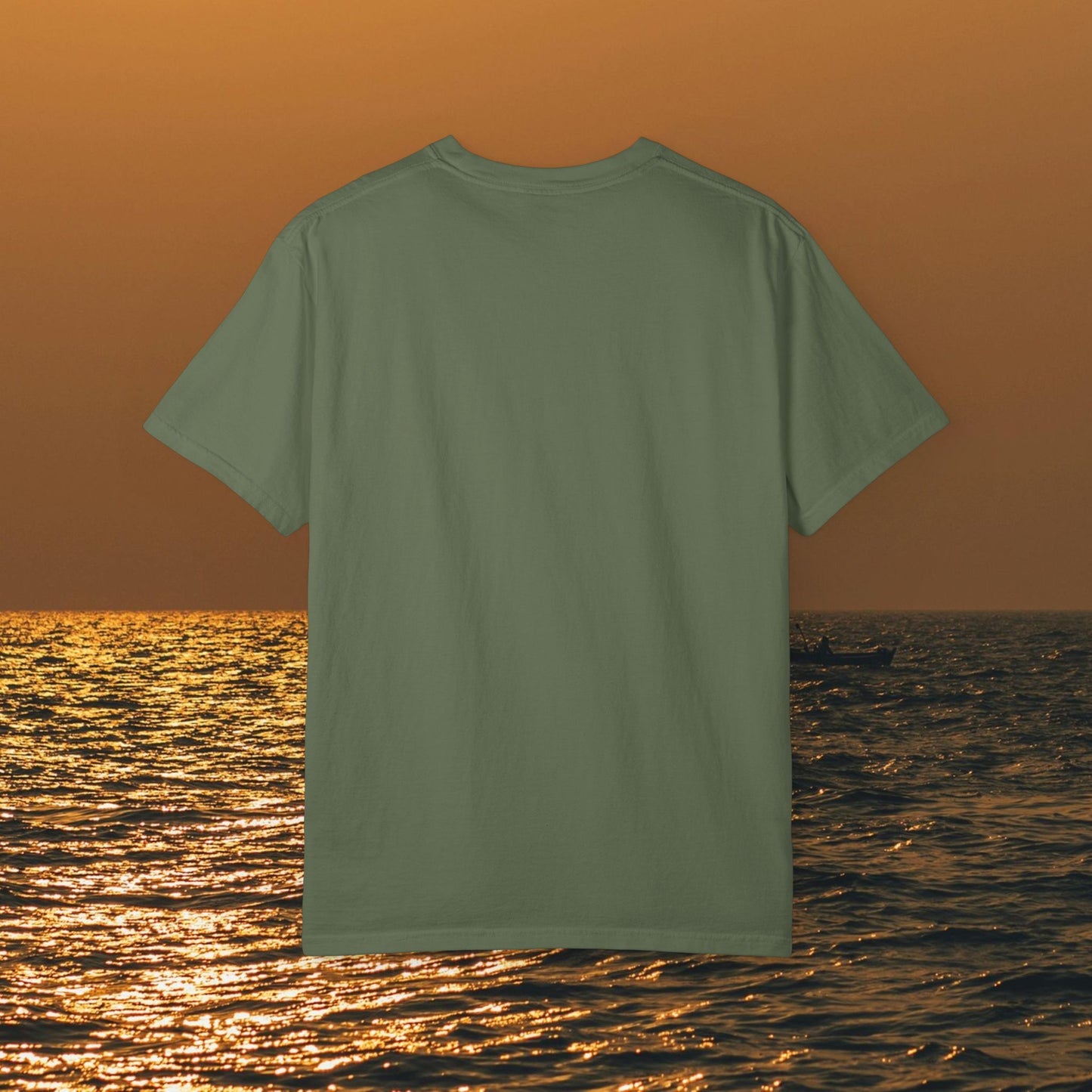 Back view of the Bay Bound Boating T-Shirt in a soft green color, emphasizing a relaxed fit for summer adventures.