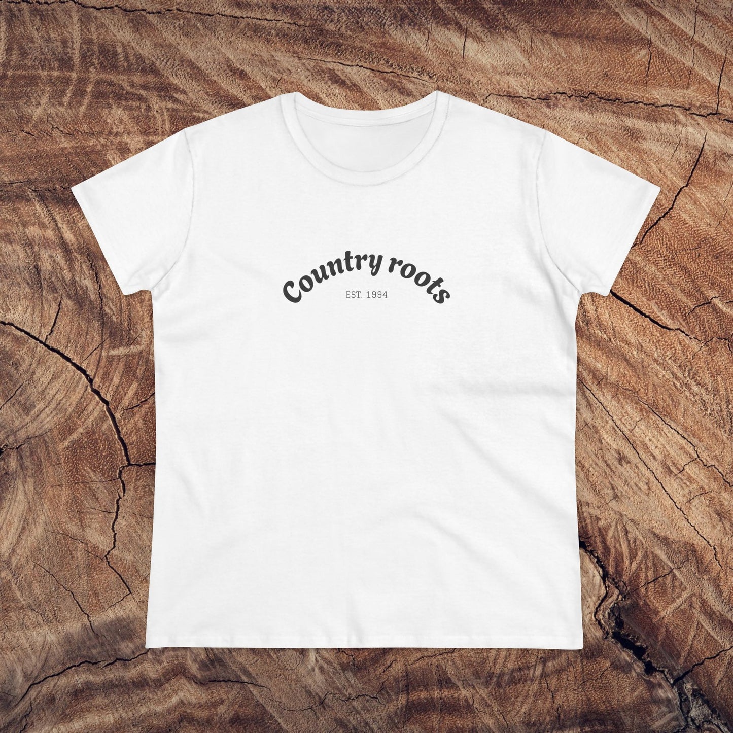Country Roots Cowgirl Tee in classic white, displaying the 'Country roots' logo on the front, ideal for a stylish and casual look.