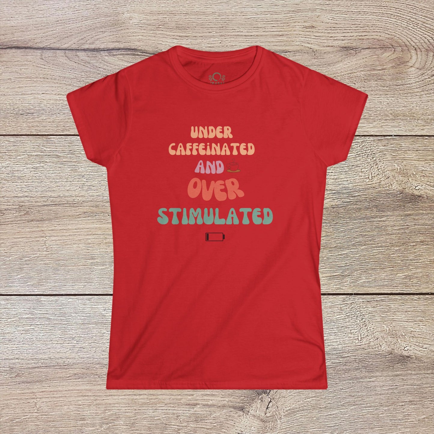 Red Under-Caffeinated Over-Stimulated Hoodie displaying eye-catching colors and text, perfect for expressing your personality.
