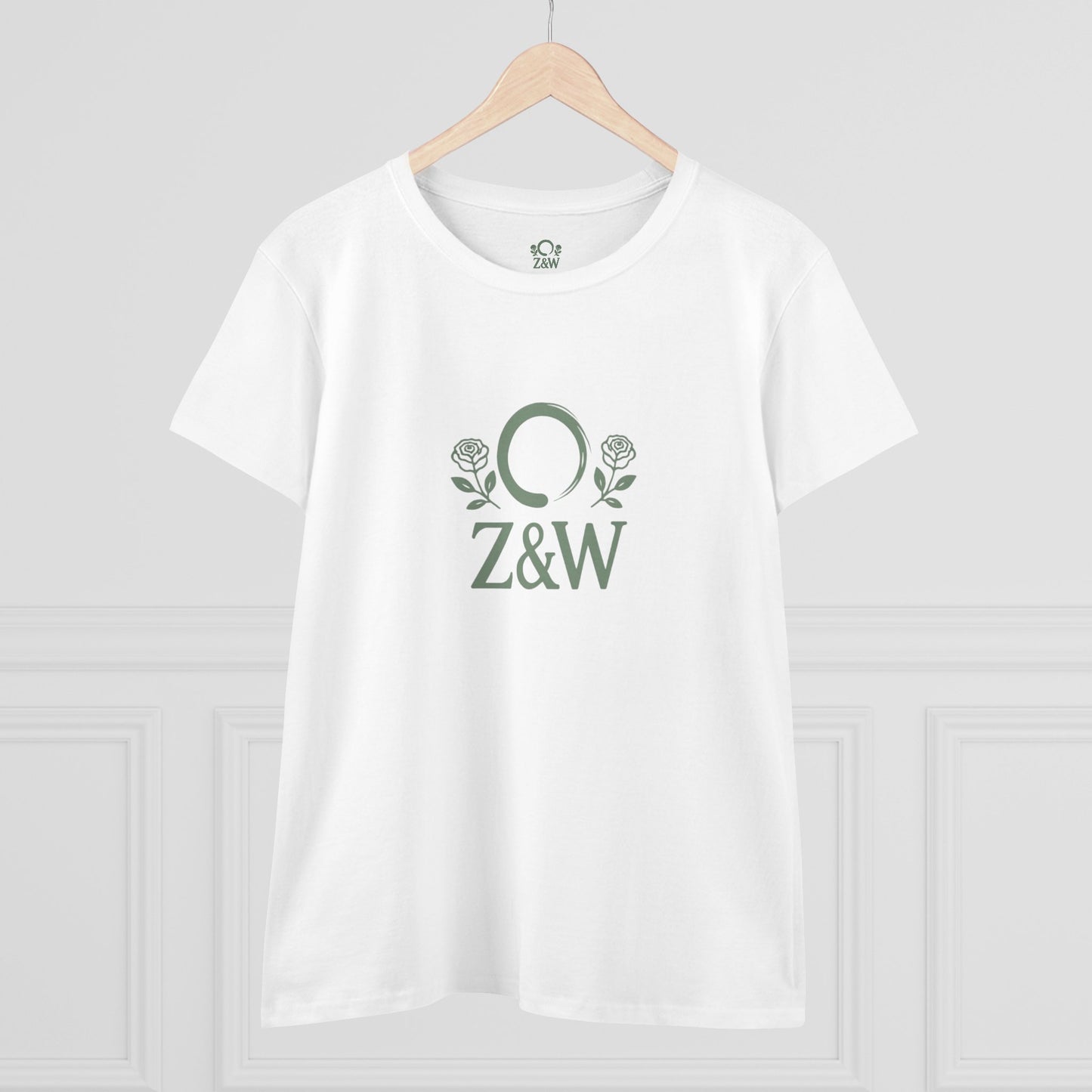 ZenAndWhiskey Classic 100% Cotton Tee displayed on a hanger, showcasing its soft and comfortable fabric in a classic white color.