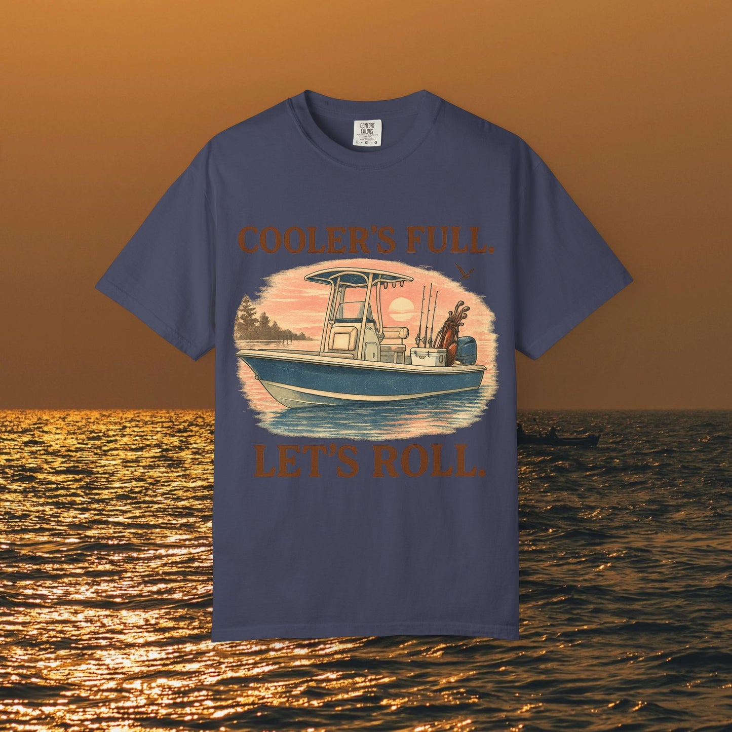Men's & Women's Durable Cotton Full Tee displaying 'Cooler's Full. Let's Roll.' illustration, in purple tone, suitable for relaxed days and outdoor gatherings.