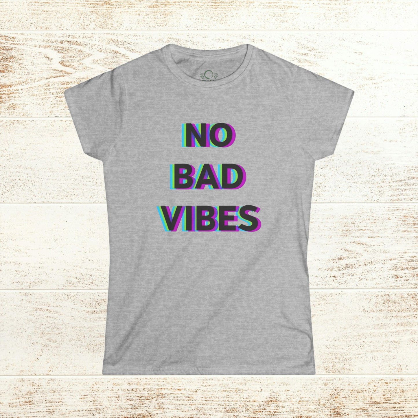 No Bad Vibes Tee in gray color, featuring a stylish print, created from 100% soft ring-spun cotton for ultimate comfort.