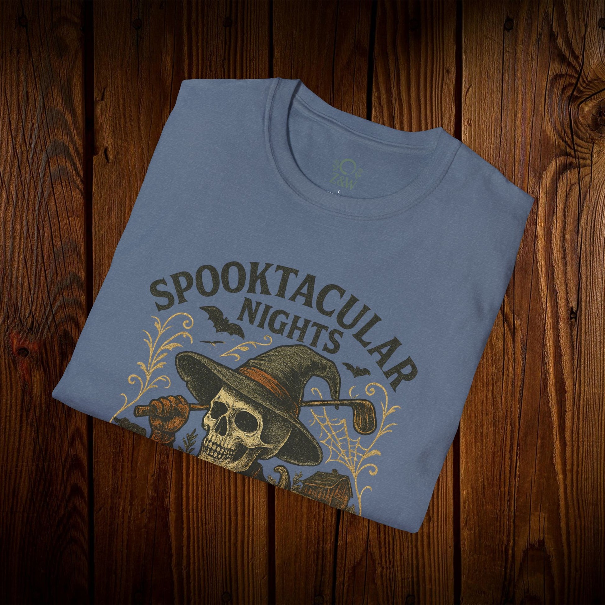 Spooktacular Nights Halloween T-Shirt for Unisex featuring a vintage skull graphic, perfect for fall parties and Halloween celebrations.