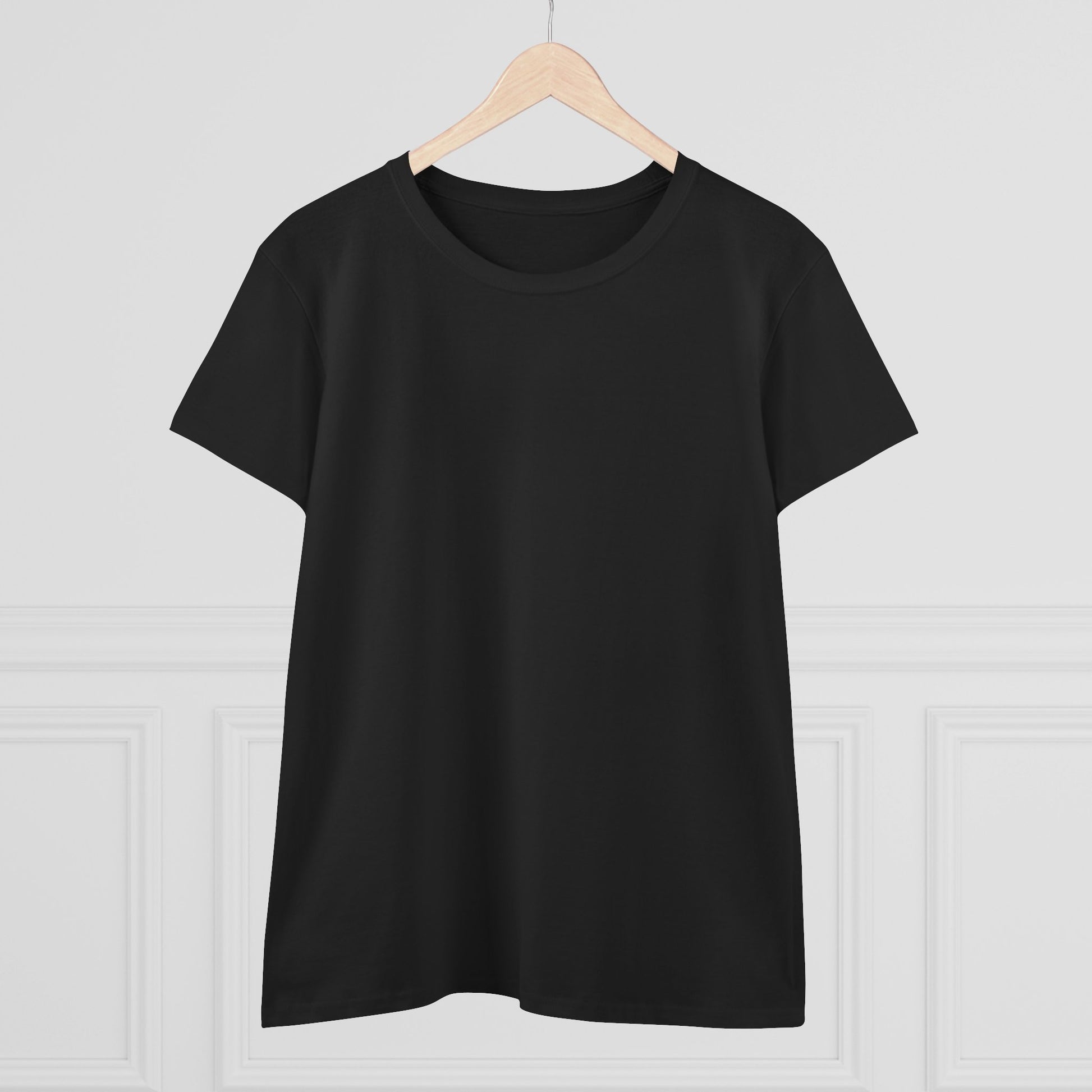Plain black Unisex Dog Lover T-Shirt hanging on a wooden hanger, showcasing its soft cotton fabric and relaxed fit for casual comfort.