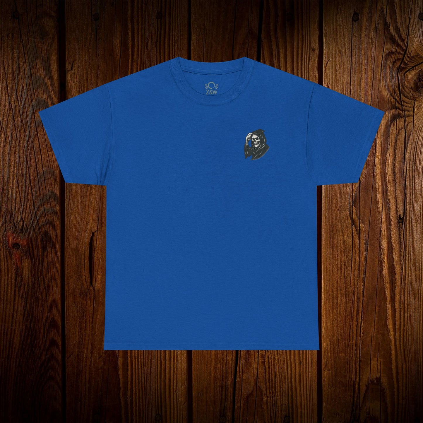 Spooky Halloween Graphic Tee - Unisex Cotton Shirt in bright blue showcasing a unique ghost print, perfect for casual Halloween festivities.