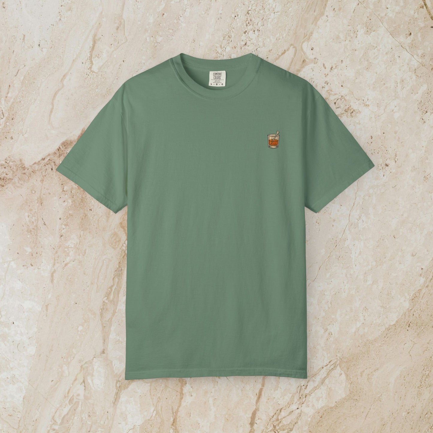 Golden Whiskey Dog Tee in light green color, designed with a unique vintage style, made of 100% cotton, relaxed fit with a left chest pocket.