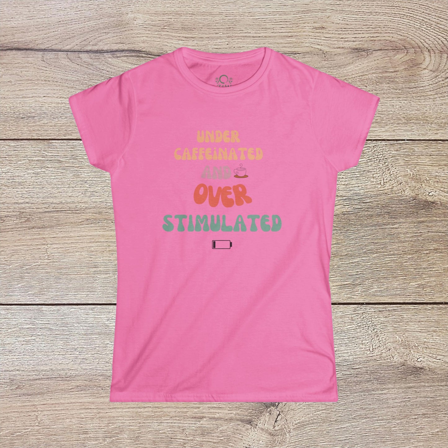 Pink Under-Caffeinated Over-Stimulated Hoodie showcasing playful print, great for cozy and stylish looks.