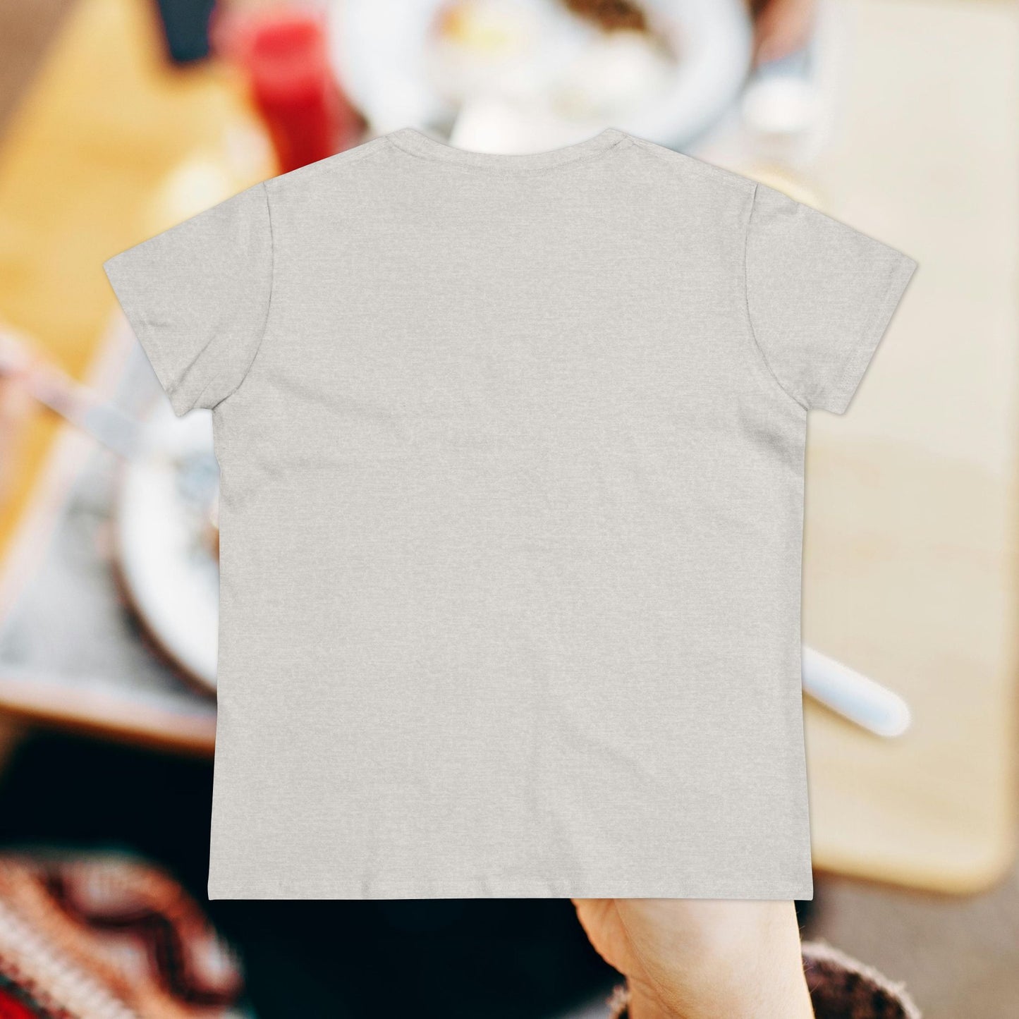 Back view of Women's Premium 100% Cotton Brunch Face Tee - Comfortable, Durable & Stylish in a light grey color, ideal for brunch outings.