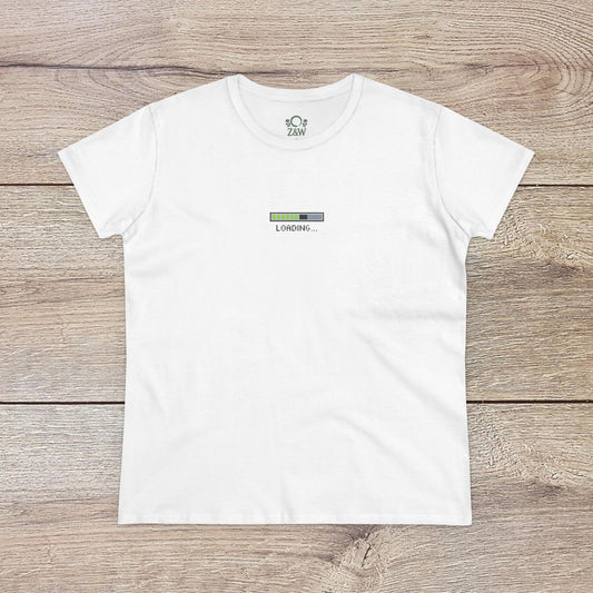 404 Y2K Graphic T-Shirt in white color with minimalistic design displaying 'LOADING...' for a modern, laid-back look, ideal for casual outings.
