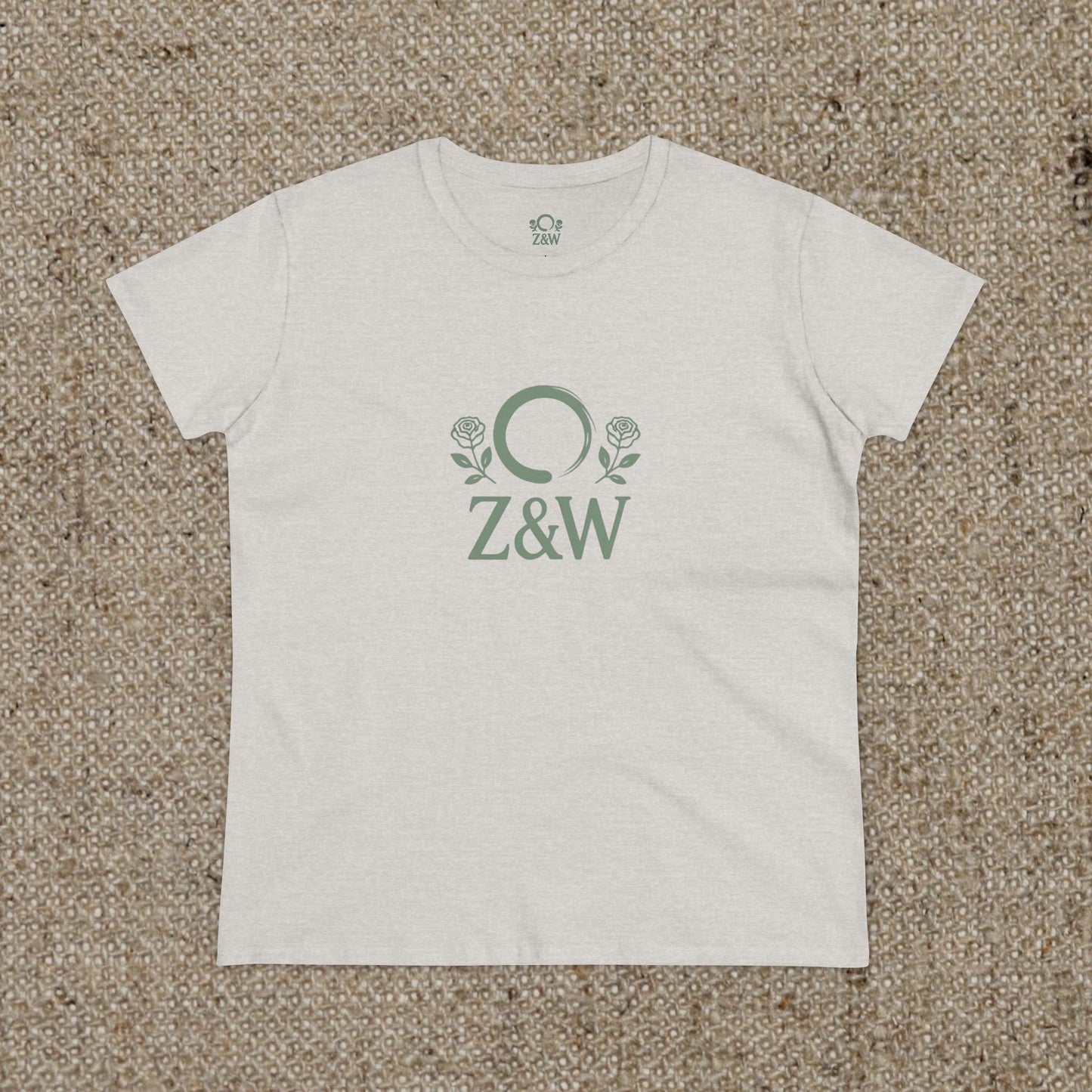ZenAndWhiskey Classic 100% Cotton Tee in light heather gray featuring the elegant Z&W logo, ideal for stylish comfort.