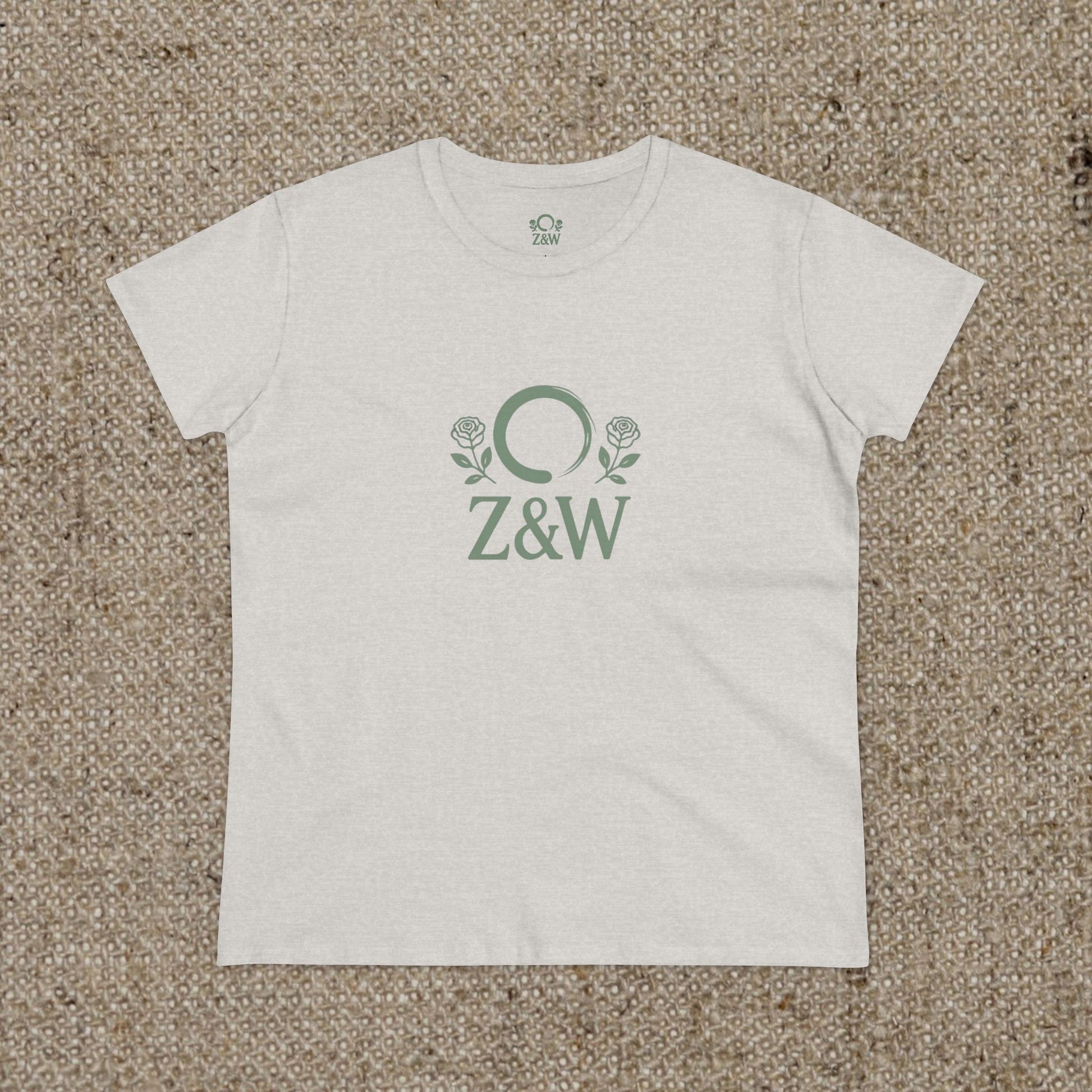 ZenAndWhiskey Classic 100% Cotton Tee in light heather gray featuring the elegant Z&W logo, ideal for stylish comfort.