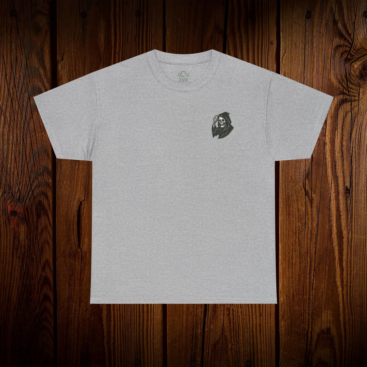 Spooky Halloween Graphic Tee in gray color - Unisex cotton shirt with a distinctive ghosts print, ideal casual wear for Halloween festivities.