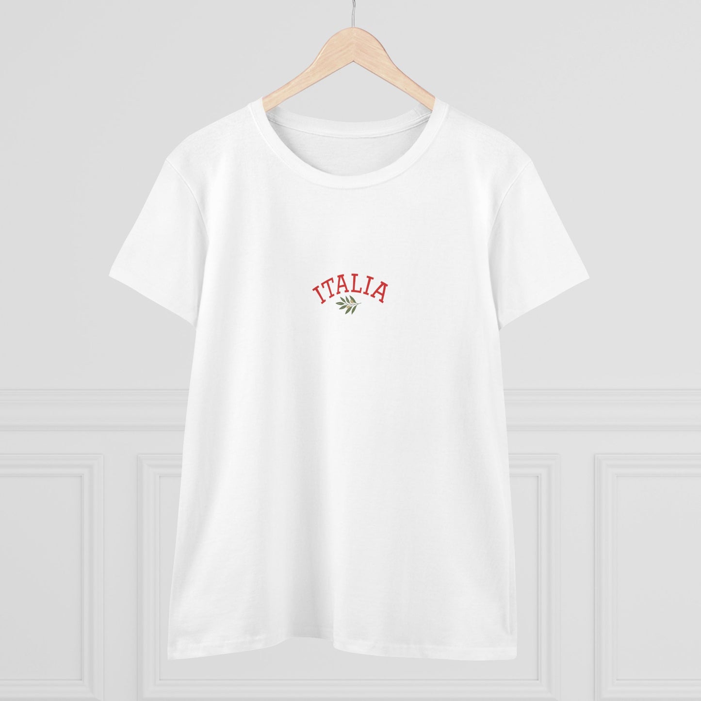 Unisex Ultra Cotton Tee with Italian Heritage Design in white featuring 'ITALIA' embroidered in red, a stylish choice for casual adventures.