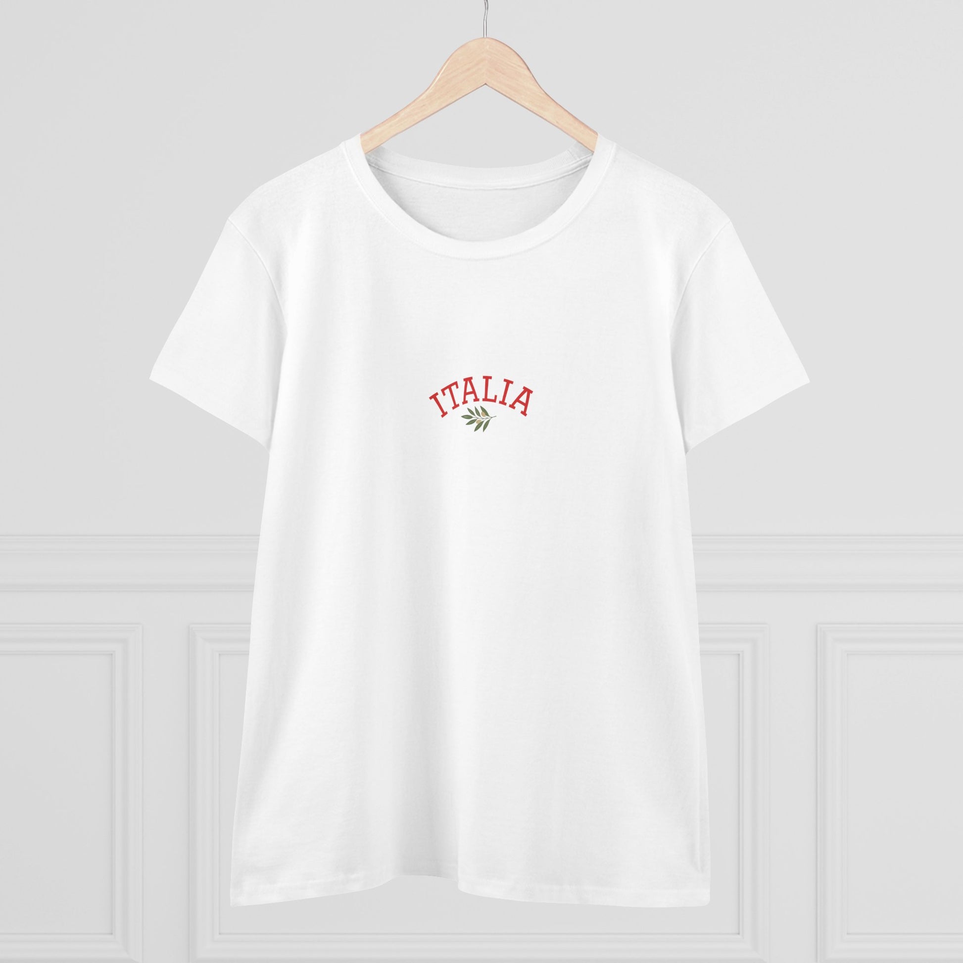 Unisex Ultra Cotton Tee with Italian Heritage Design in white featuring 'ITALIA' embroidered in red, a stylish choice for casual adventures.