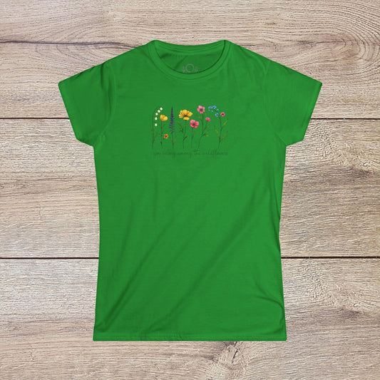 Wildflowers T-Shirt in vibrant green featuring colorful floral graphics that celebrate nature, designed with smooth fabric and a comfortable fit.