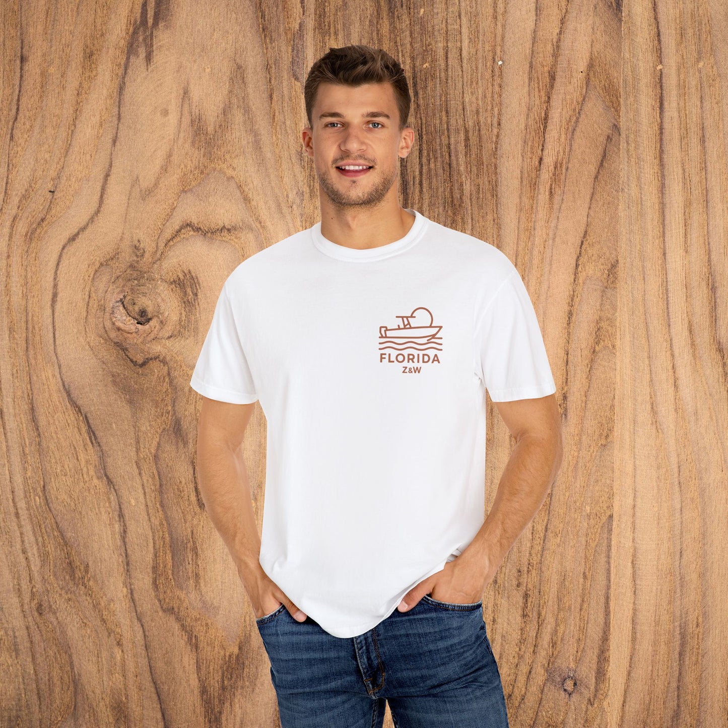 Unisex Florida Graphic Tee shown in crisp white, worn by a man, ideal for any casual occasion.