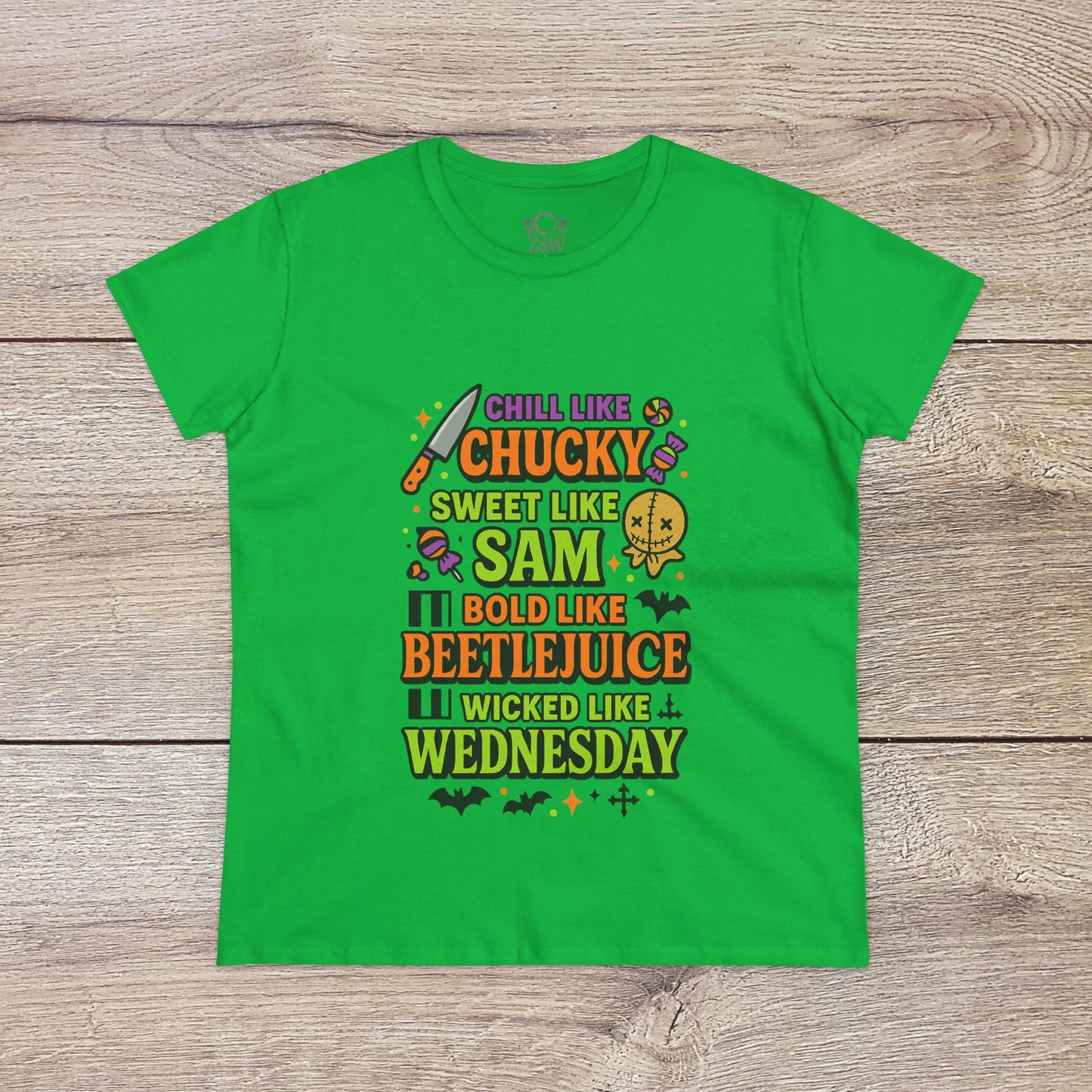 Spooktacular Horror Tee: Chill Like Chucky, Sweet Like Sam, Beetlejuice, Wednesday Addams, Halloween Shirt, Horror Fan Gift