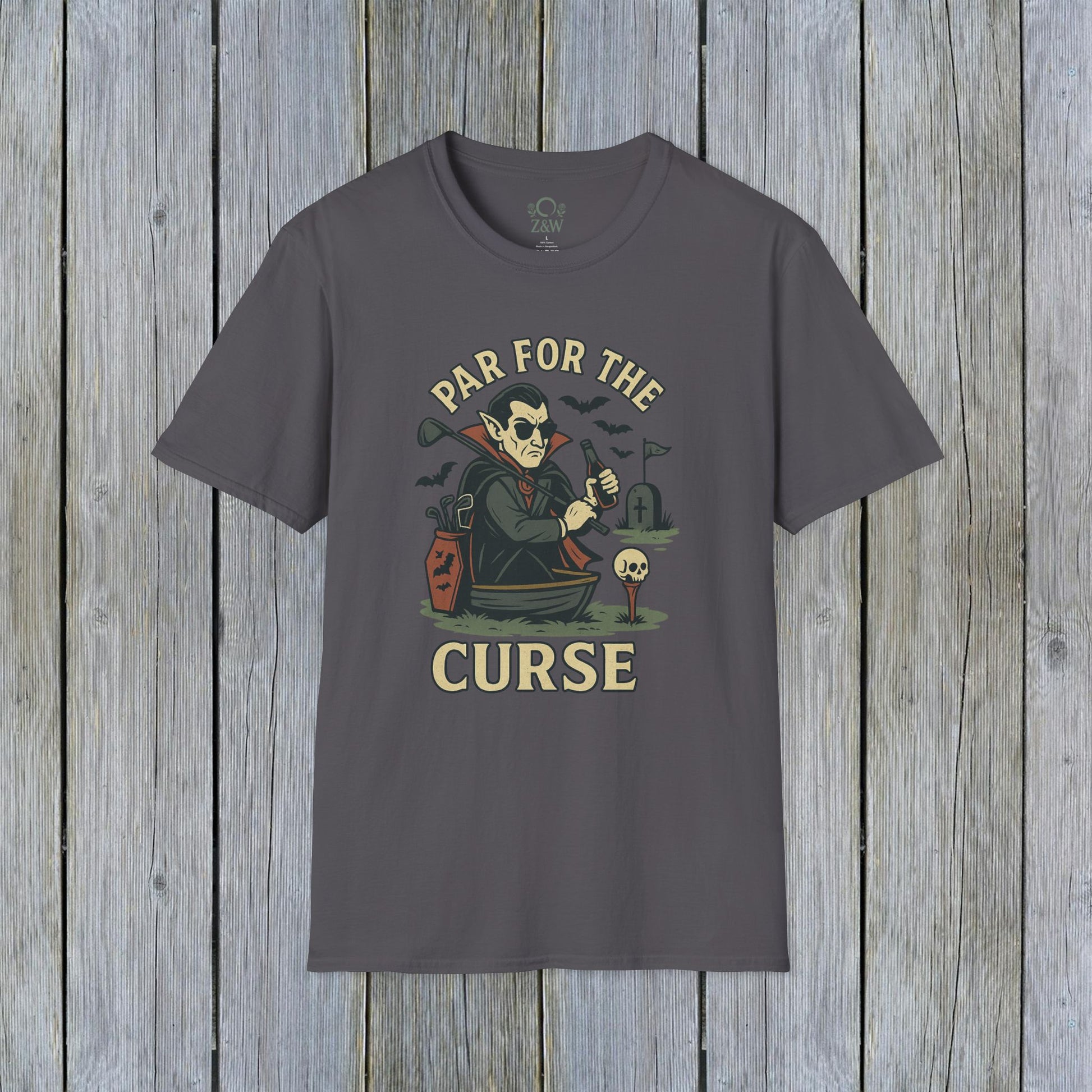 Funny Halloween Unisex T-Shirt featuring 'Par For The Curse' graphic, perfect for spooky fall fashion.