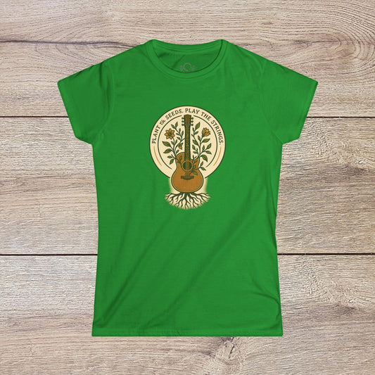Cozy Plant Guitar Sweatshirt with Kangaroo Pocket and Adjustable Hood - Ethically Made, featuring a vibrant green color and a decorative guitar design with plants, perfect for music lovers looking for sustainable fashion.