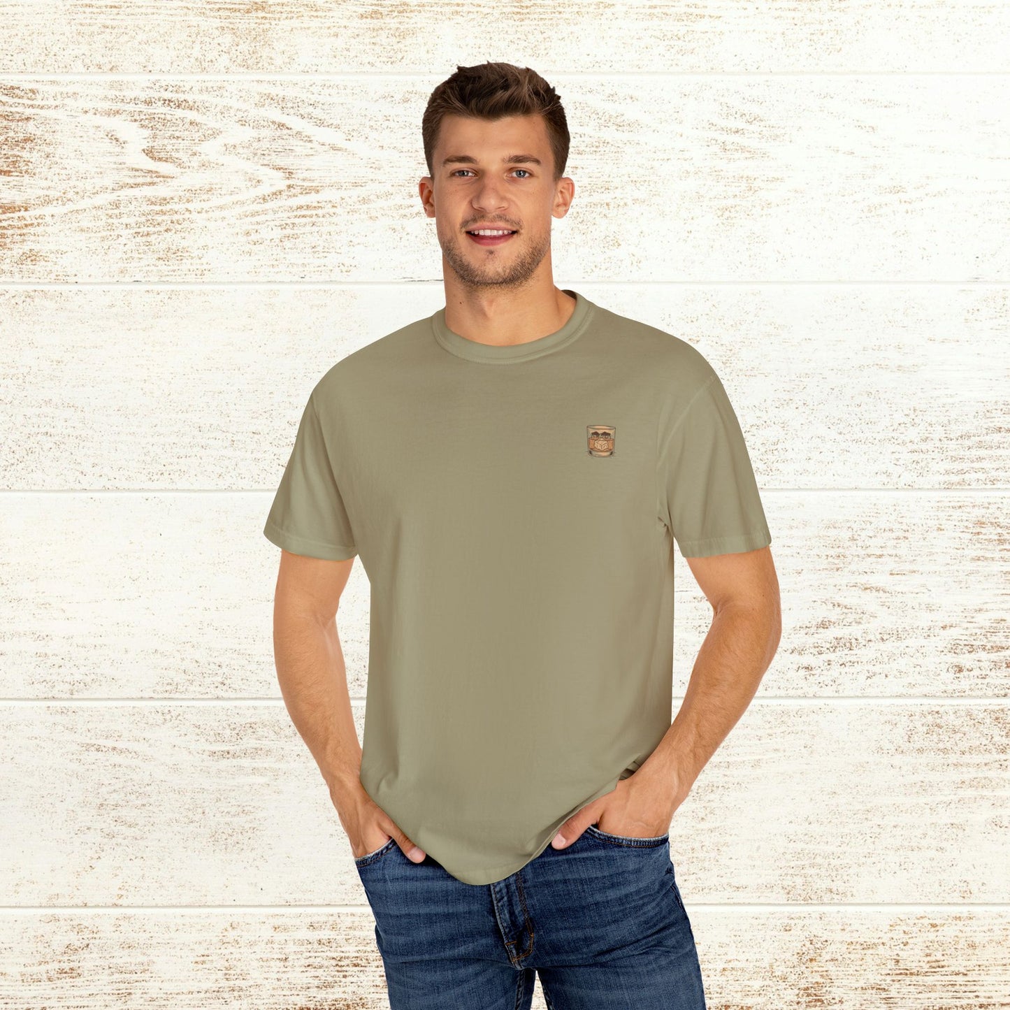 Model wearing the Rodeo On The Rocks Tee in soft 100% US cotton, highlighting the comfortable fit and unique design, ideal for everyday outfits.