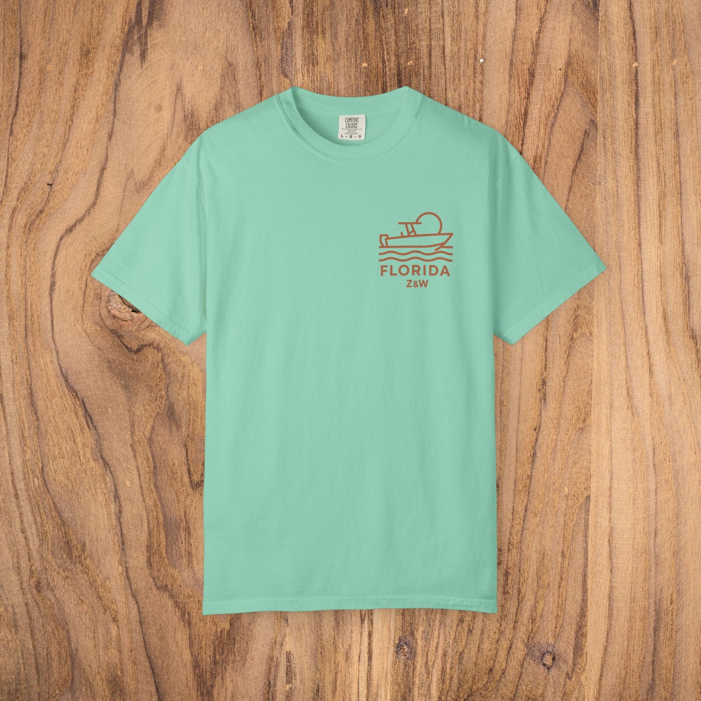 Unisex Florida Graphic Tee in mint green, crafted from garment-dyed soft US cotton, a stylish choice for casual outings, available in sizes S to 4XL.