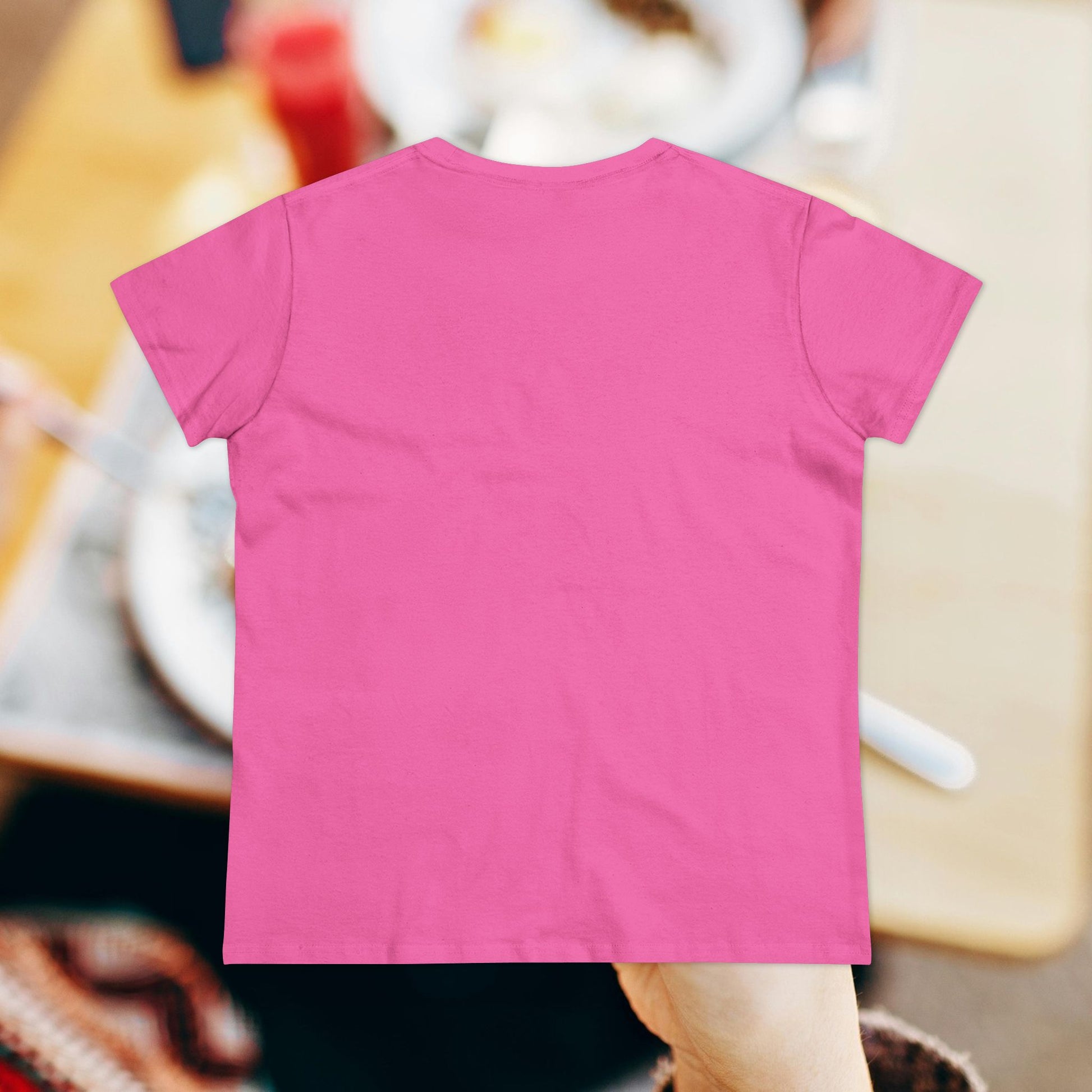 Back view of the women's premium tee in vibrant pink, showcasing the comfortable fit and durable cotton material.