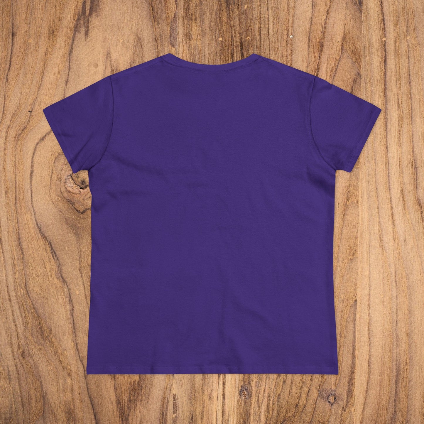 Sunflower & Butterflies Cotton Tee for Women - 100% Soft Cotton, Breathable, Durable Design, showcasing the back view of a purple cotton tee.