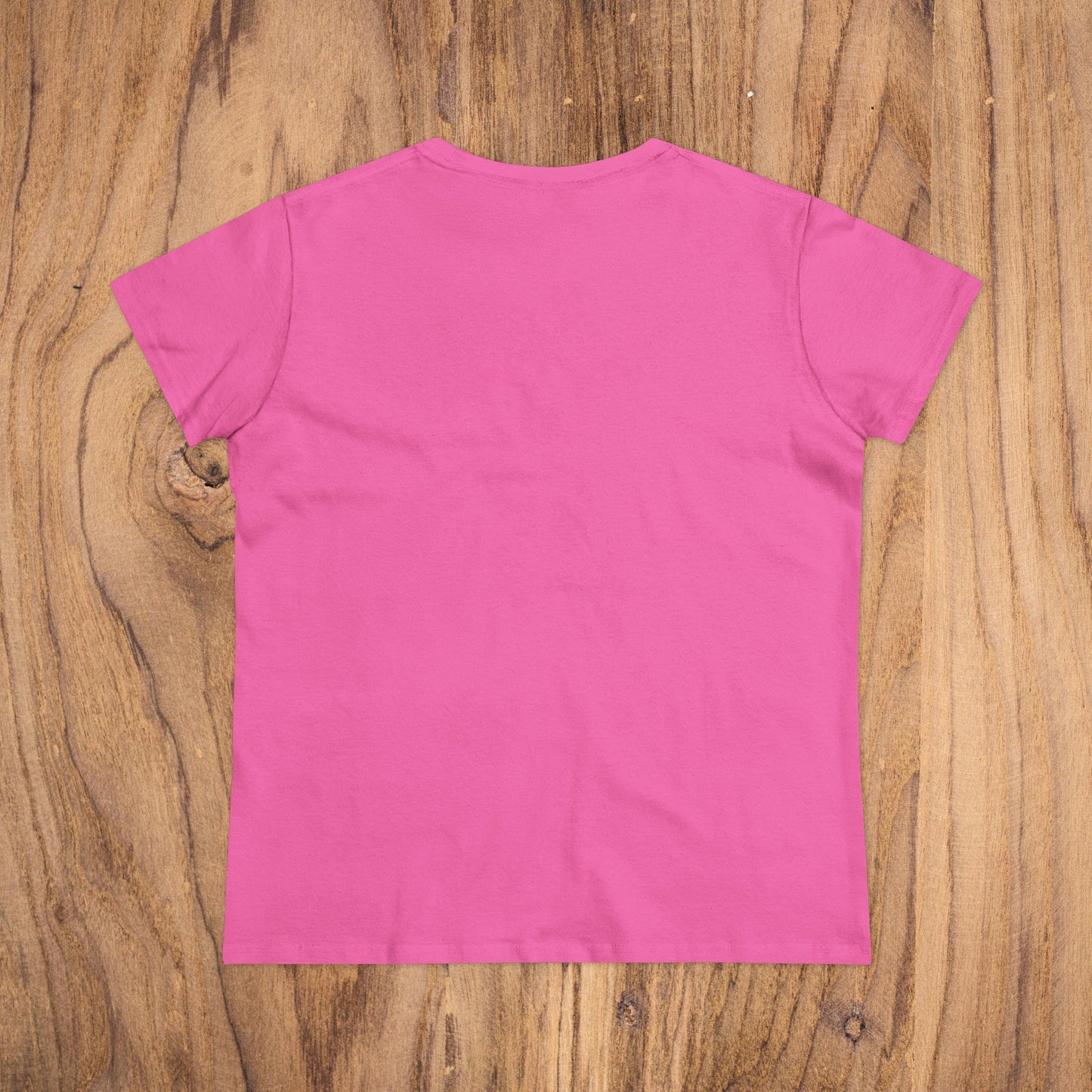 Back view of the Sunflower & Butterflies Cotton Tee for Women in vibrant pink, featuring a soft cotton fabric for comfort.
