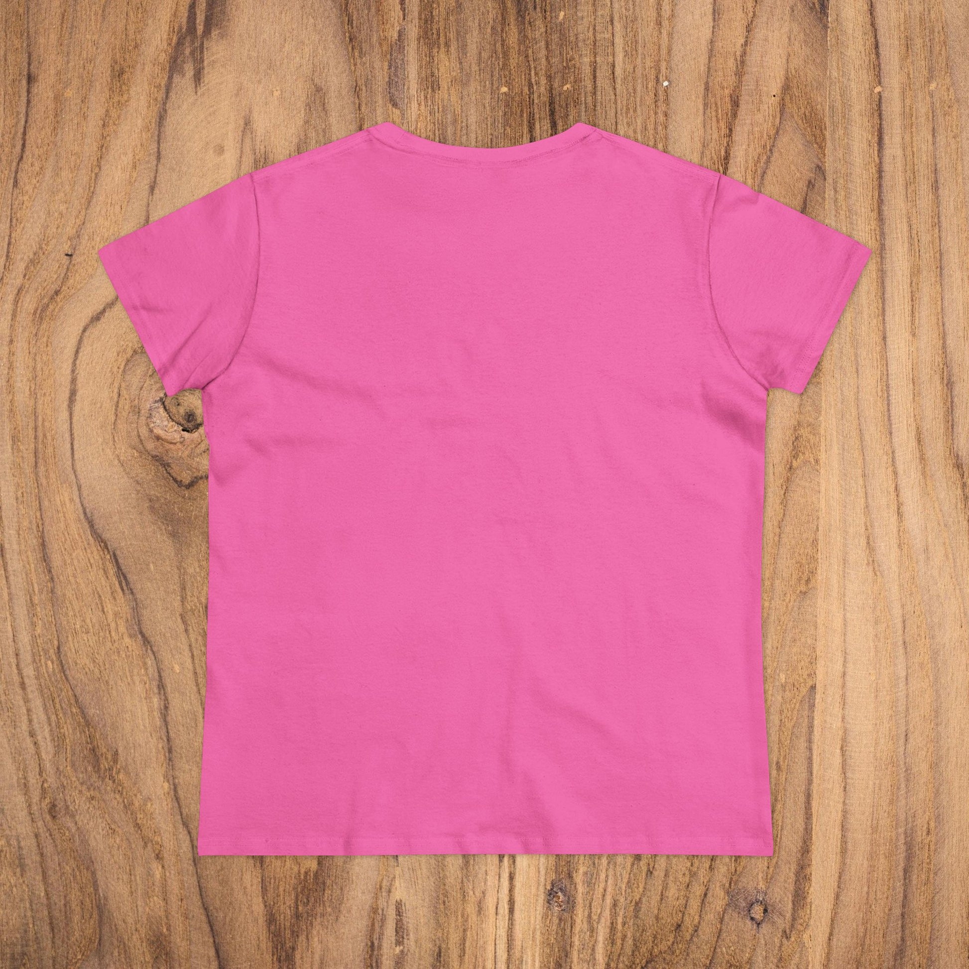 Back view of the Sunflower & Butterflies Cotton Tee for Women in vibrant pink, featuring a soft cotton fabric for comfort.