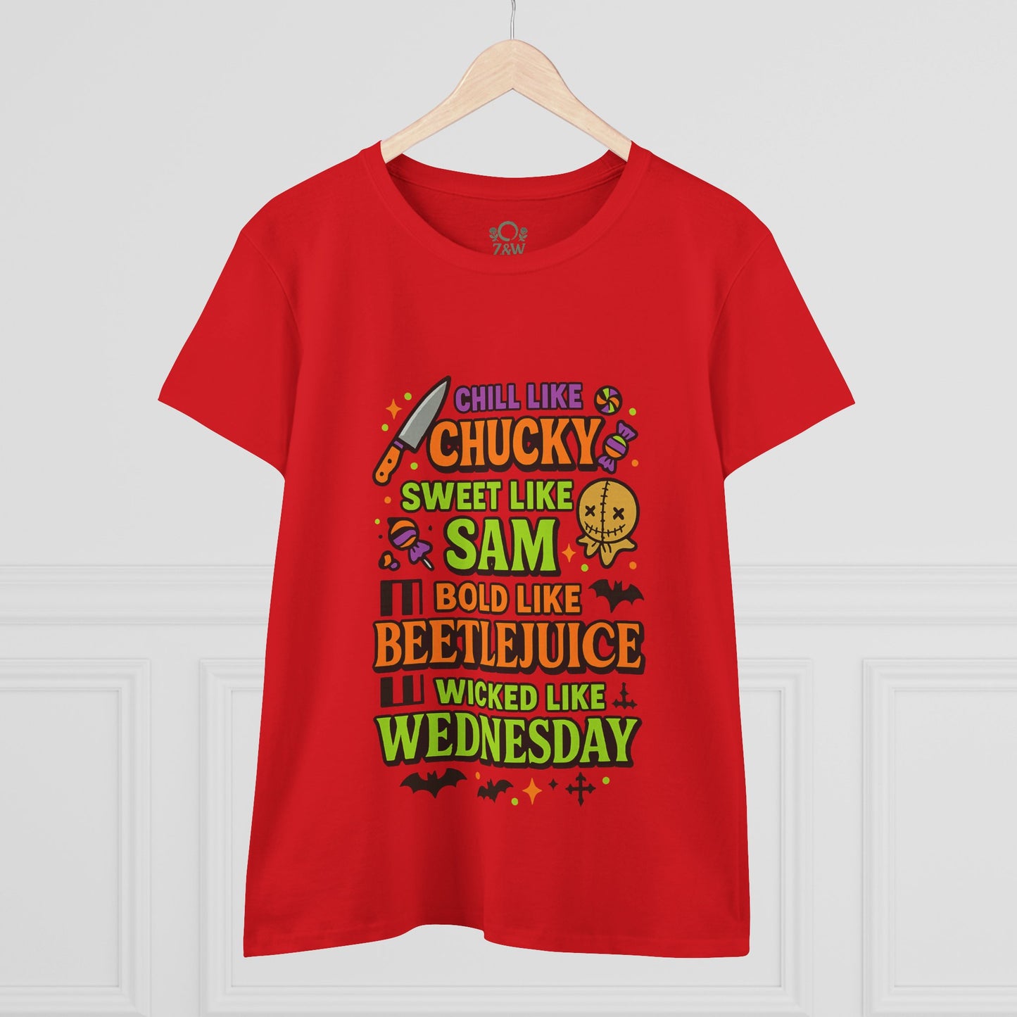 Spooktacular Horror Tee: Chill Like Chucky, Sweet Like Sam, Beetlejuice, Wednesday Addams, Halloween Shirt, Horror Fan Gift