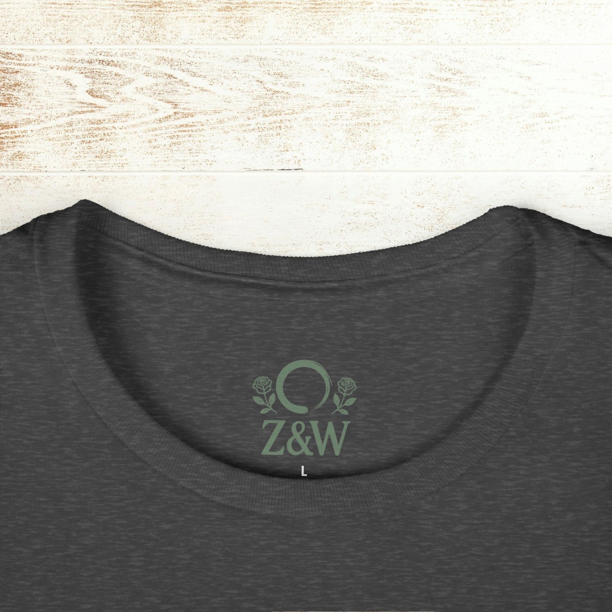 No Bad Vibes Tee - Close-up of the back neck tag design featuring Z&W logo on soft ring-spun cotton fabric.
