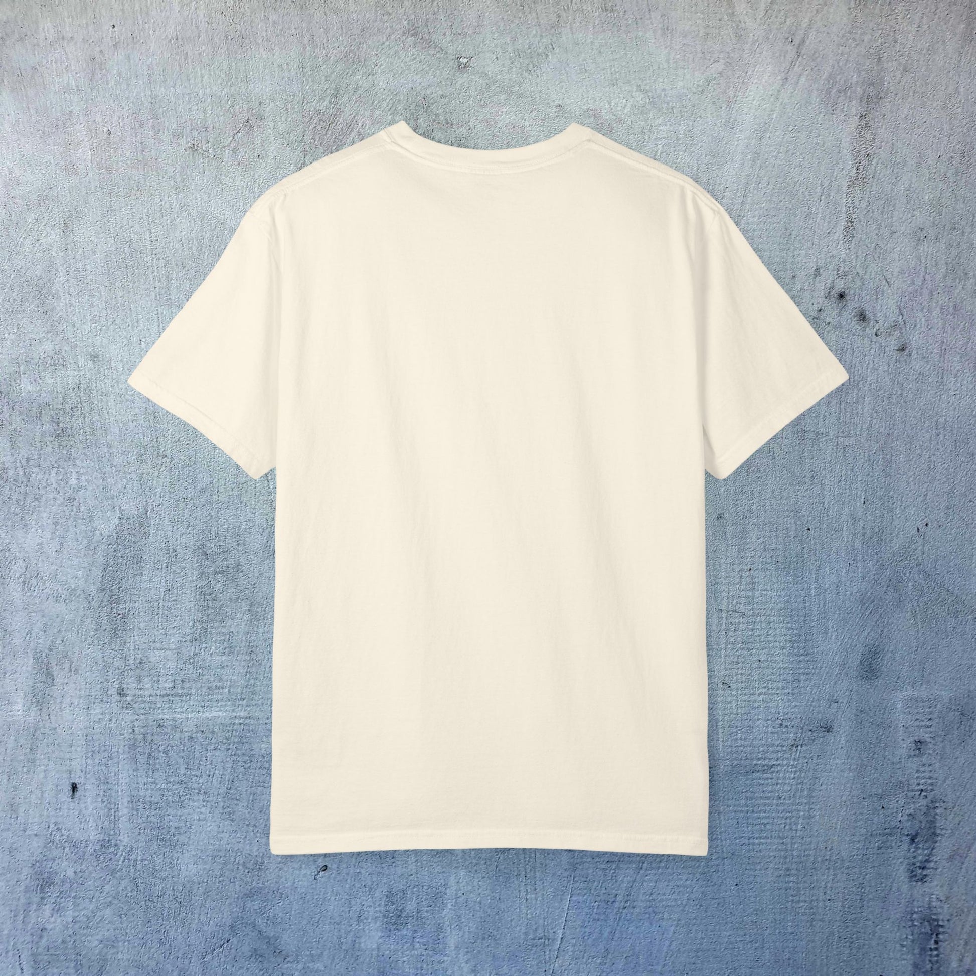 Back view of the Sleek Woof of Ball Street T-Shirt in cream, emphasizing the minimalist style without side seams for enhanced comfort.