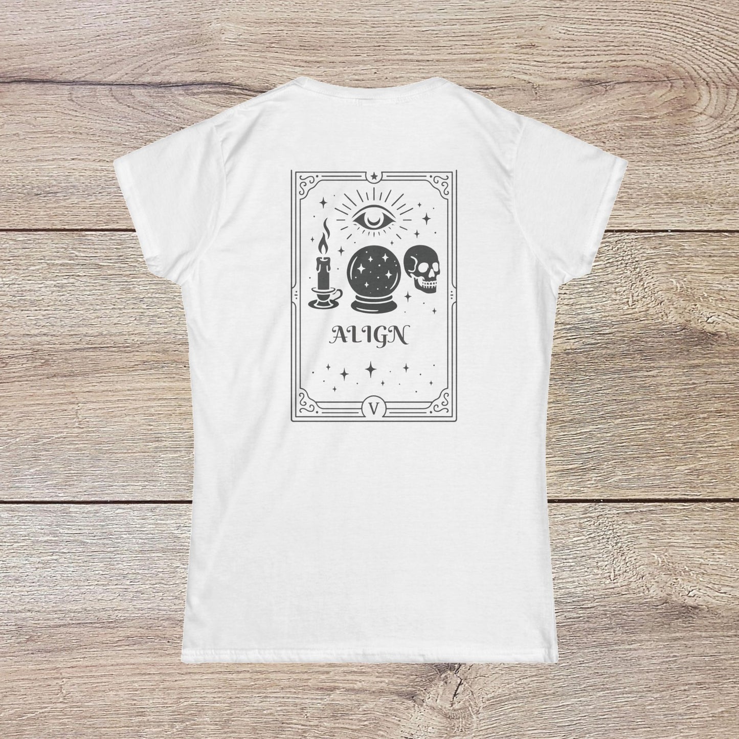 Eco-Friendly Align Tee in white with a stylish graphic design on the back, ideal for a trendy look.