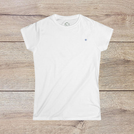 Ladies' V-Neck T-Shirt - Comfortable 100% Cotton Tee with Positive Graphic Design, showcasing a white tee on a wooden background, perfect for casual wear and a positive lifestyle.
