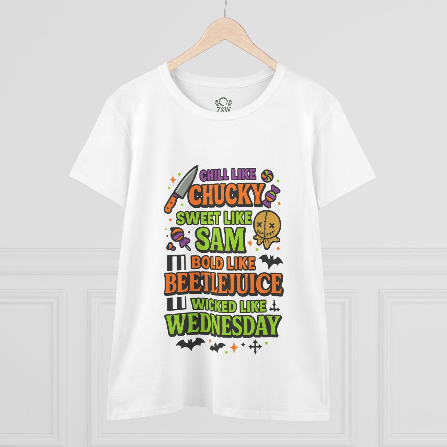 Spooktacular Horror Tee: Chill Like Chucky, Sweet Like Sam, Beetlejuice, Wednesday Addams, Halloween Shirt, Horror Fan Gift