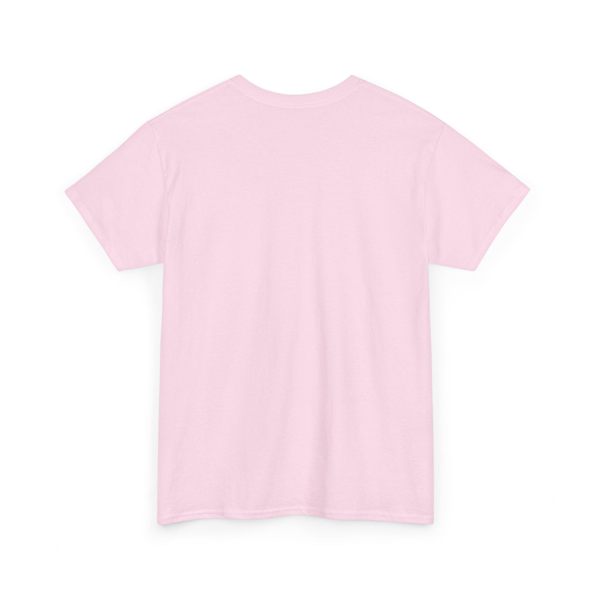 Back view of True Crime & Moonshine Unisex Graphic Tee in soft pink, showcasing its comfortable design, ideal for everyday wear.