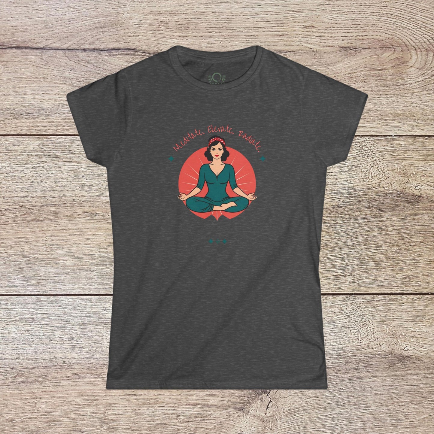 Women's Festival Crop Top from Mindful Vibes Yoga Wear in charcoal featuring a relaxing meditation graphic, perfect for yoga and casual outings.