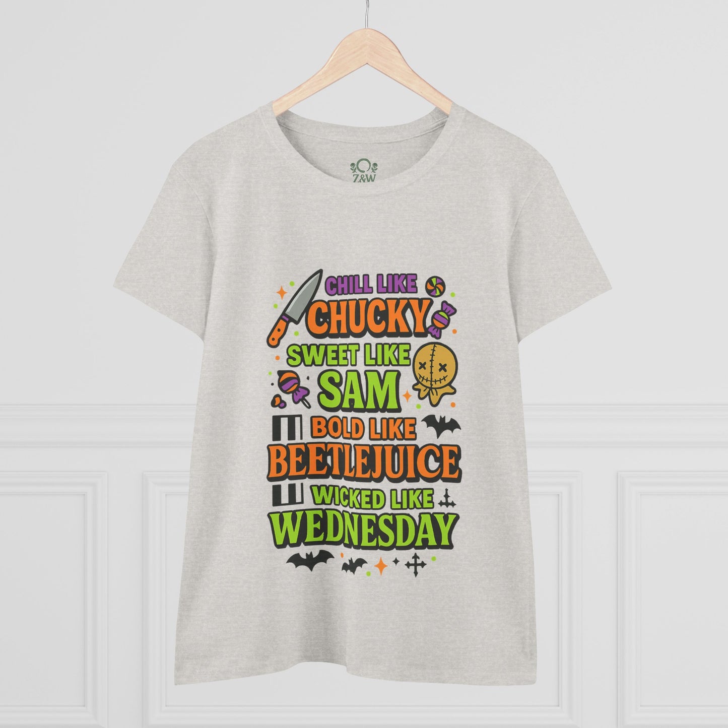 Spooktacular Horror Tee: Chill Like Chucky, Sweet Like Sam, Beetlejuice, Wednesday Addams, Halloween Shirt, Horror Fan Gift