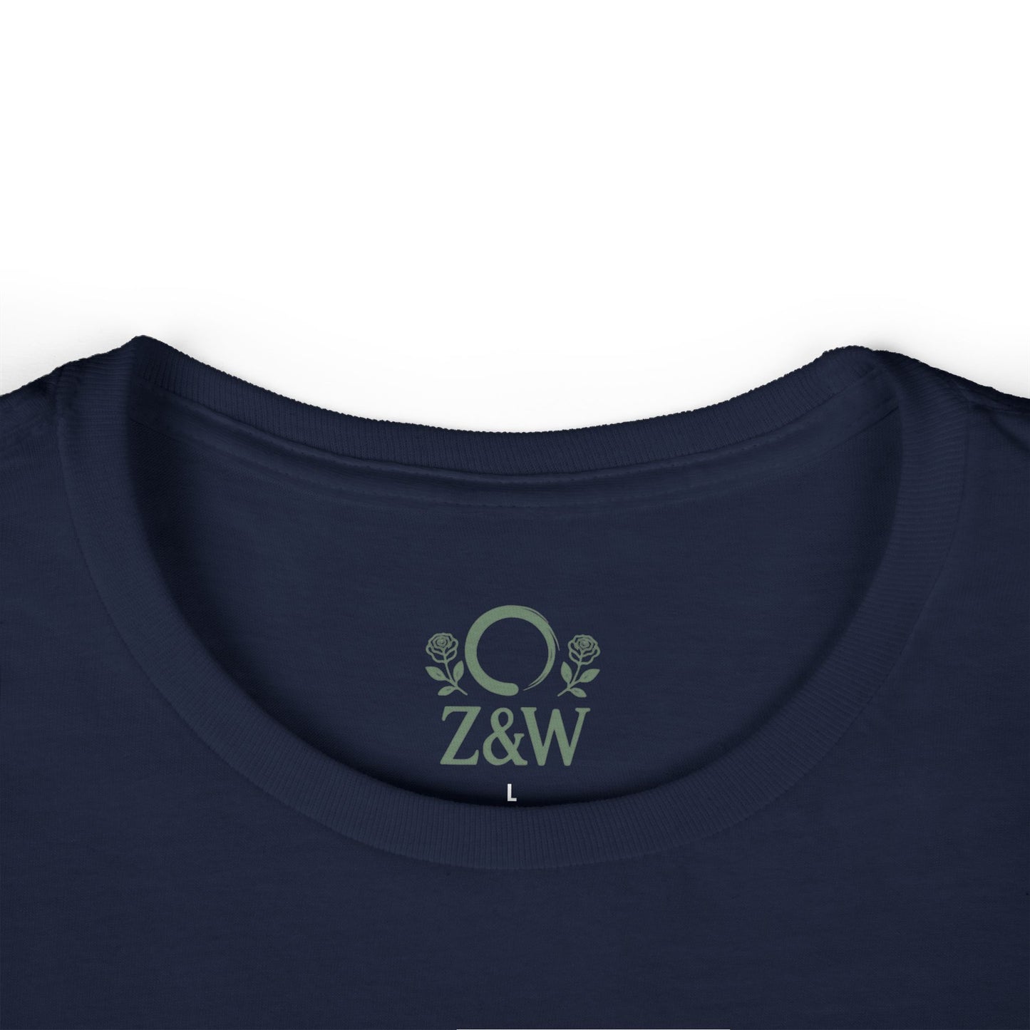 Cozy Plant Guitar Sweatshirt features a navy round neckline showcasing custom embroidery with Z&W and floral design, designed for warmth and style.