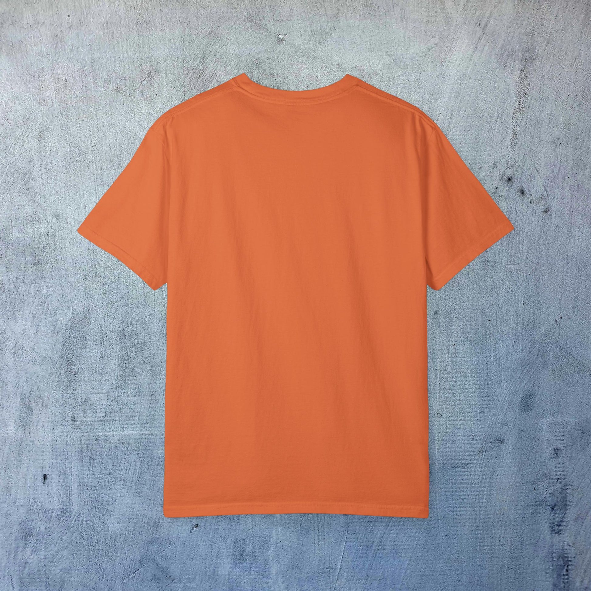 Back view of the Sleek Woof of Ball Street T-Shirt, showcasing the smooth and seamless design in vibrant orange color, emphasizing ultimate comfort.