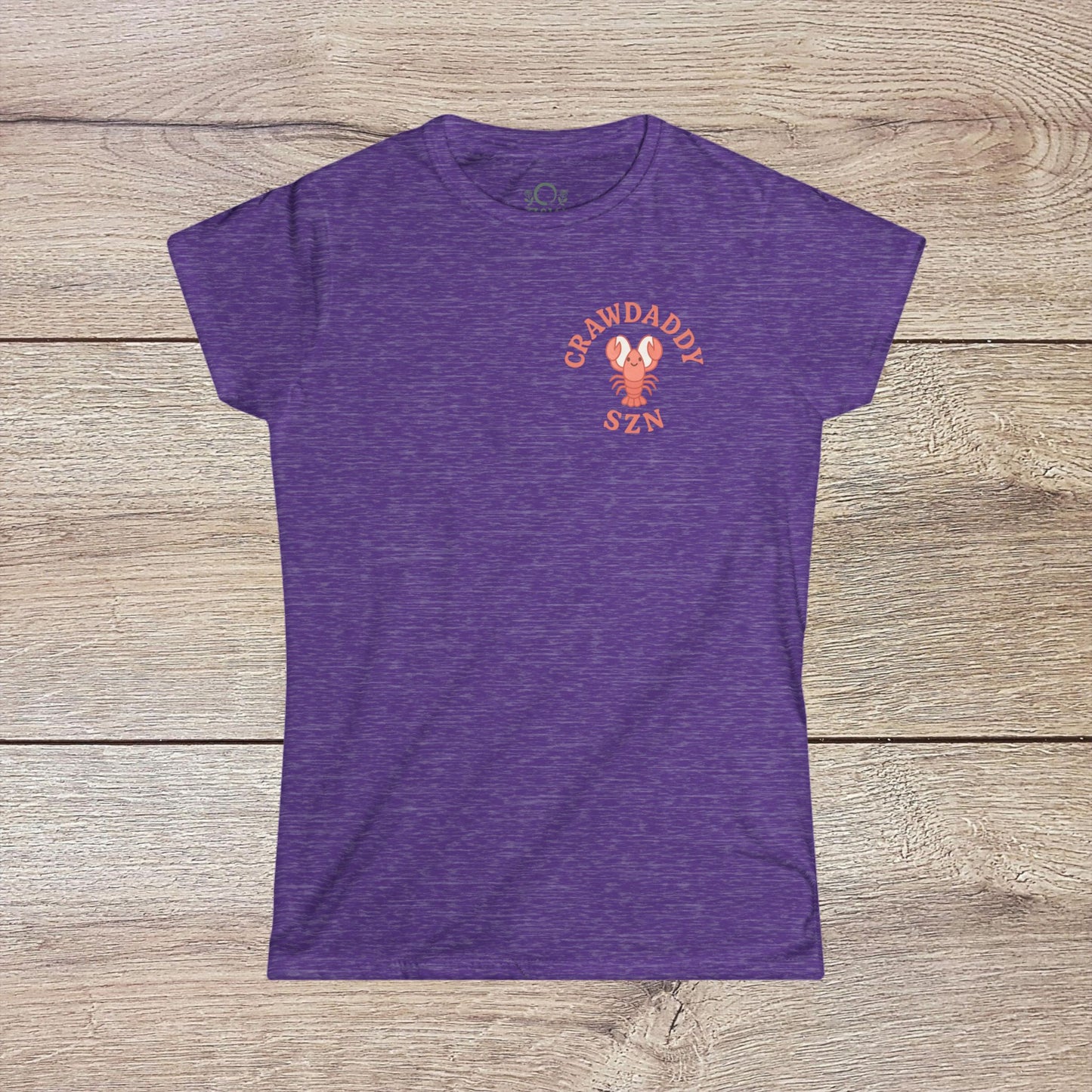 Crawfish Boil Shirt for Women in purple, displaying 'CRAWDADDY SZN' text, a fun and stylish choice for NOLA celebrations and summer events. Comfortable wear for seafood enthusiasts.