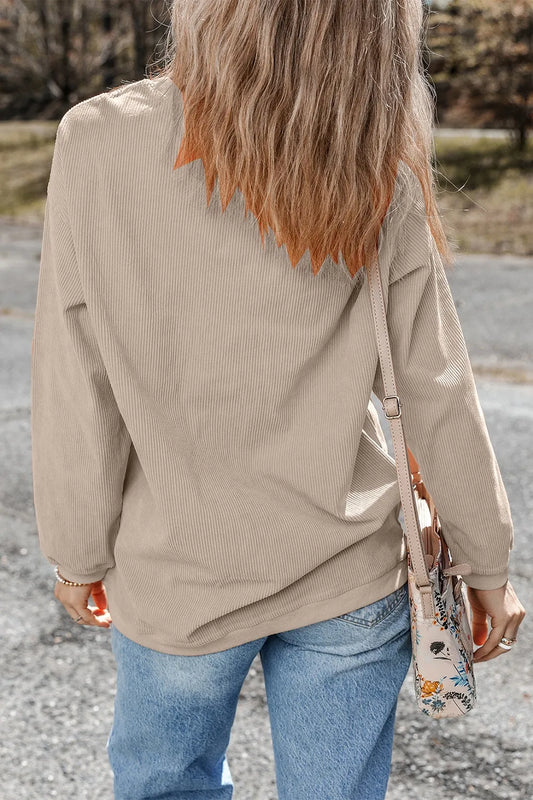 Back view of the Cowgirl Graphic Long Sleeve Sweatshirt, highlighting its relaxed fit and soft fabric. Ideal for stylish and comfortable wear.