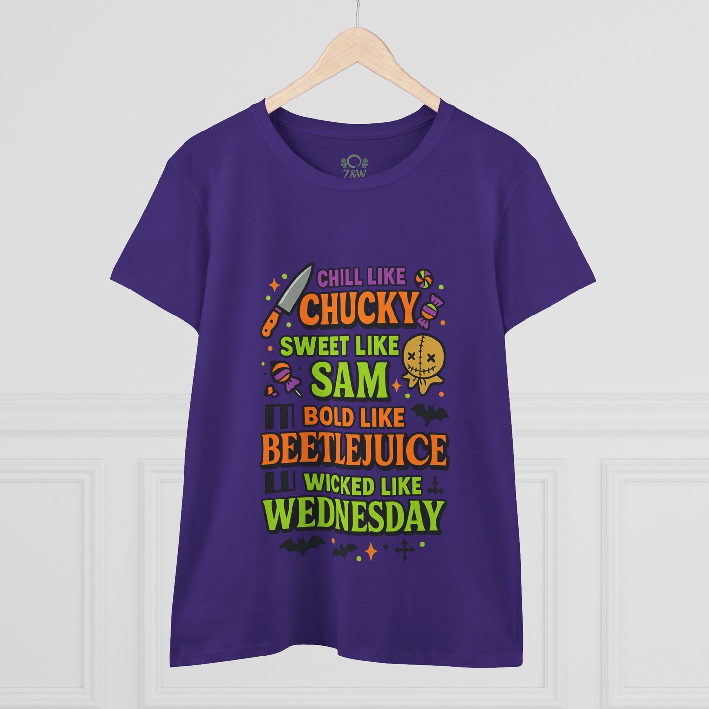 Spooktacular Horror Tee: Chill Like Chucky, Sweet Like Sam, Beetlejuice, Wednesday Addams, Halloween Shirt, Horror Fan Gift