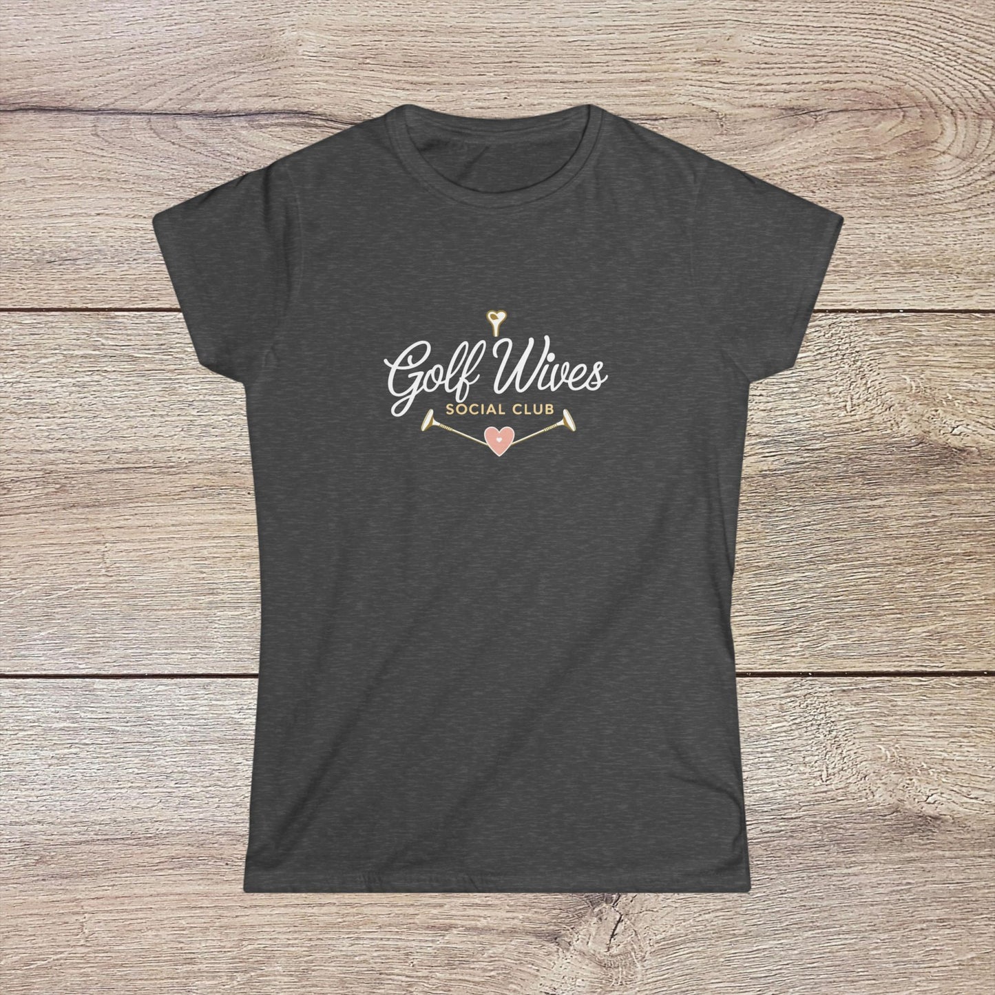 Golf Wives Social Club Tee in charcoal gray, providing both style and comfort with its high-quality 100% ring-spun cotton material.