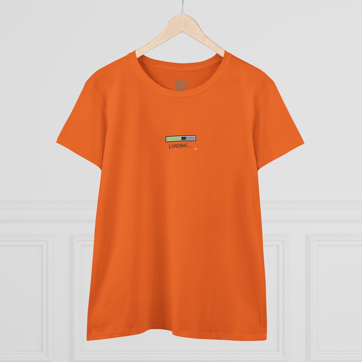404 Y2K Graphic T-Shirt in bright orange featuring a playful loading graphic, perfect for adding a retro vibe to your casual wardrobe.