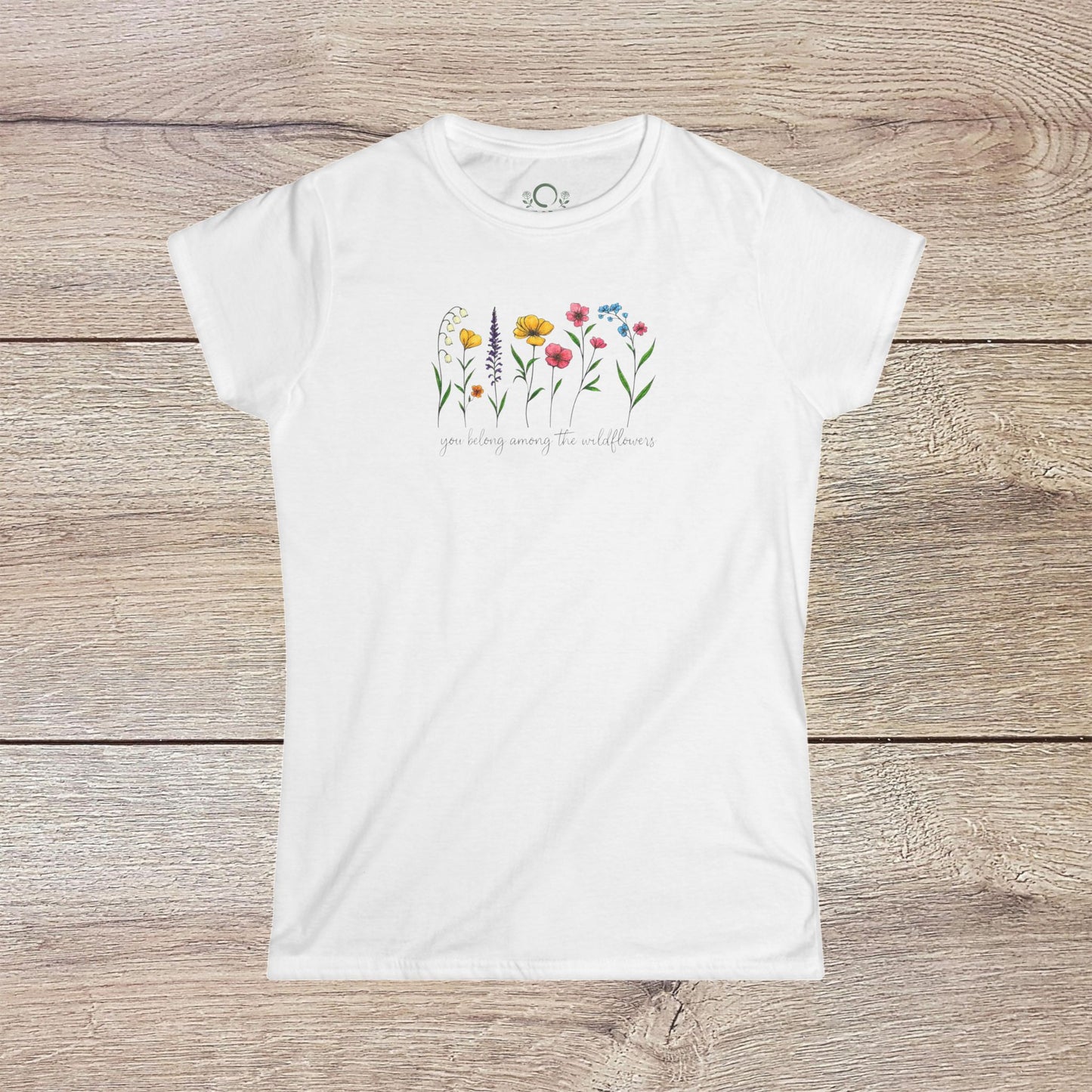 Wildflowers T-Shirt in classic white adorned with beautiful floral illustrations, offering a stylish and comfortable fit with ethically sourced materials.